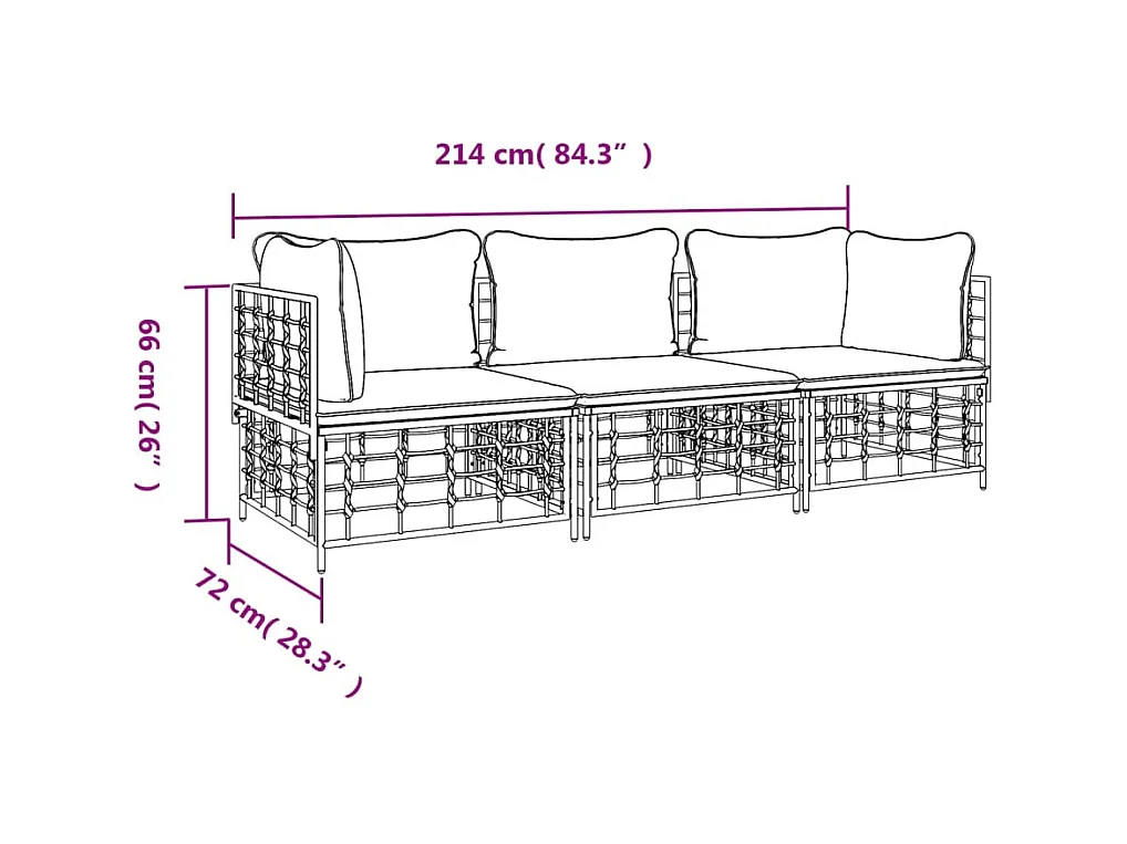 Salon de jardin 3 pcs avec coussins anthracite résine tressée