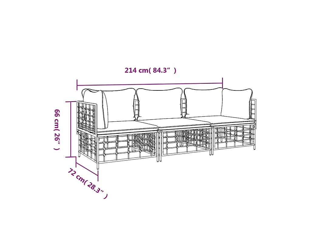 3-delige Loungeset met kussens poly rattan antracietkleurig