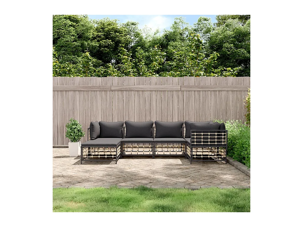 Salon de jardin 6 pcs avec coussins anthracite résine tressée