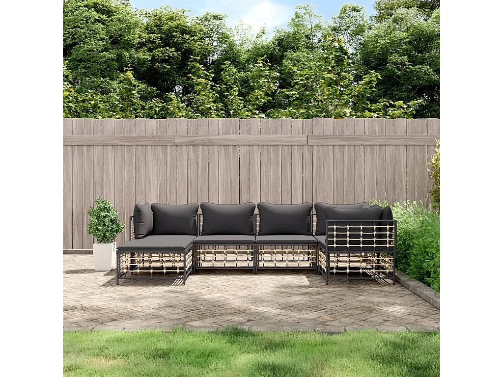 Salon de jardin 6 pcs avec coussins anthracite résine tressée