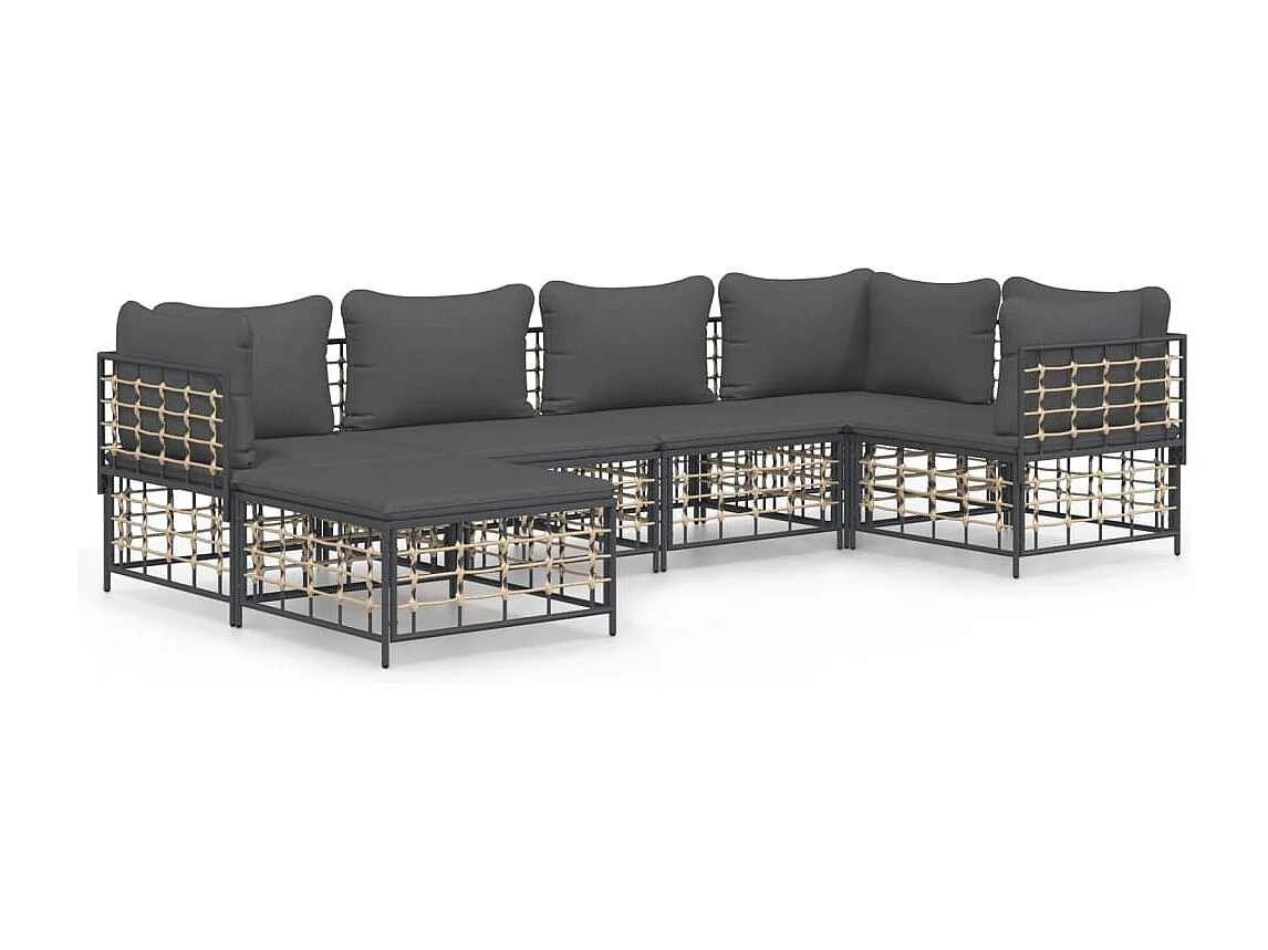 Salon de jardin 6 pcs avec coussins anthracite résine tressée