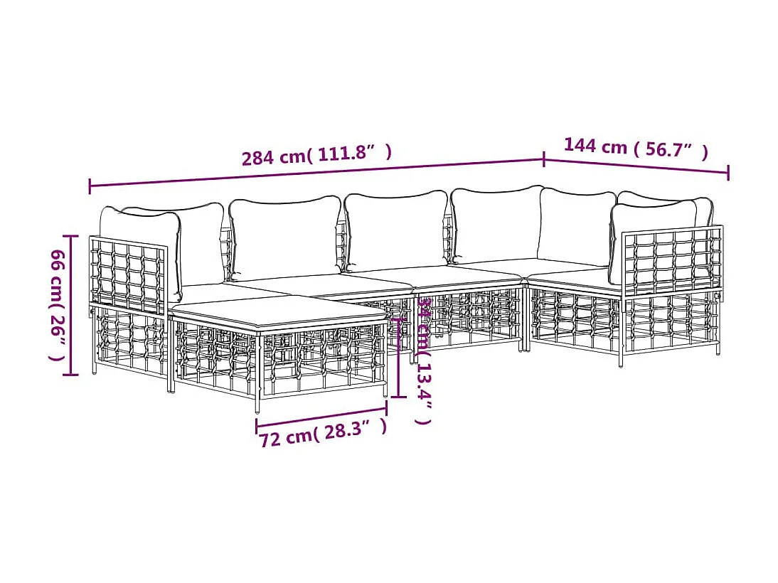 6-delige Loungeset met kussens poly rattan antracietkleurig
