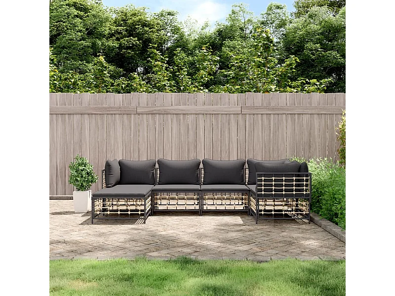 Set Divani da Giardino 6 pz con Cuscini Antracite in Polyrattan