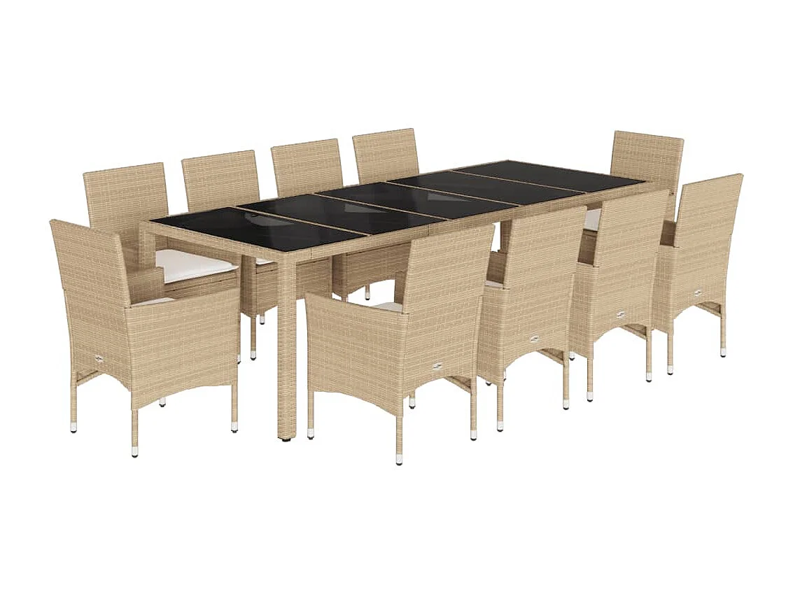 Set da Pranzo da Giardino 11 pz con Cuscini Polyrattan e Vetro