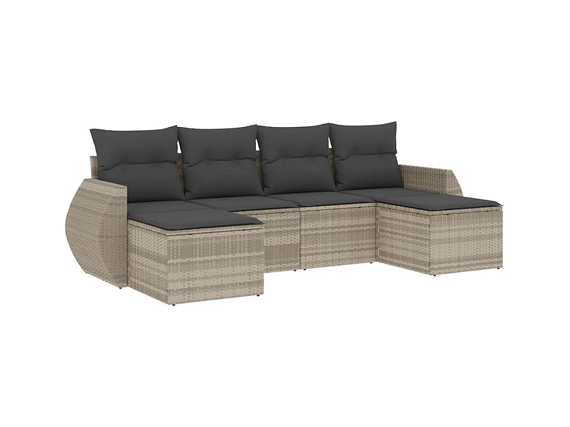 Salon de jardin 6 pcs avec coussins gris clair résine tressée