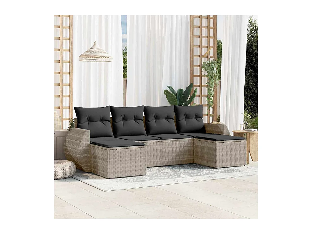Salon de jardin 6 pcs avec coussins gris clair résine tressée