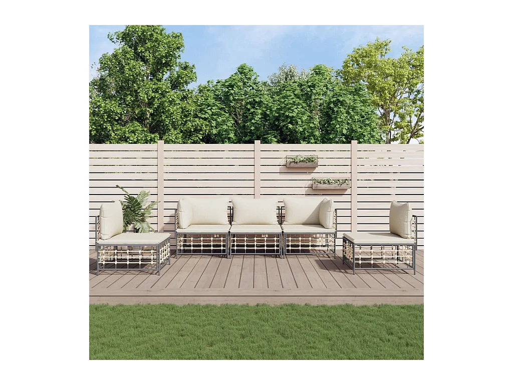 Salon de jardin 5 pcs avec coussins anthracite résine tressée