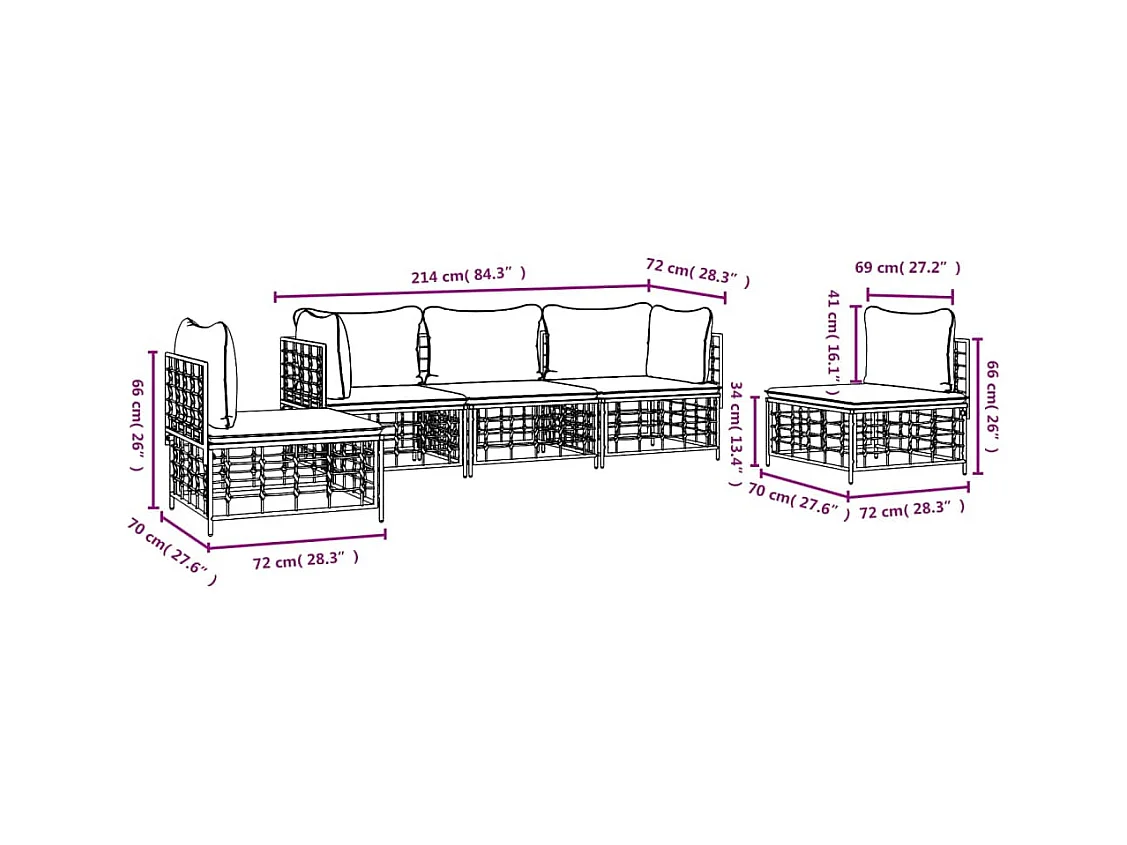 Salon de jardin 5 pcs avec coussins anthracite résine tressée