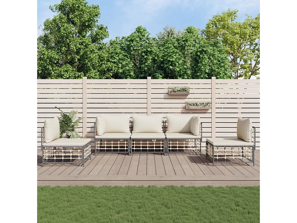 Salon de jardin 5 pcs avec coussins anthracite résine tressée