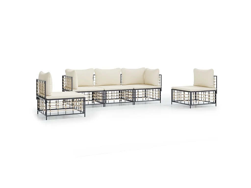Salon de jardin 5 pcs avec coussins anthracite résine tressée
