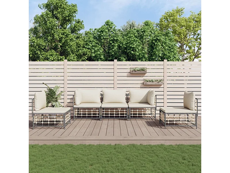 Set Divani da Giardino 5 pz con Cuscini Antracite in Polyrattan