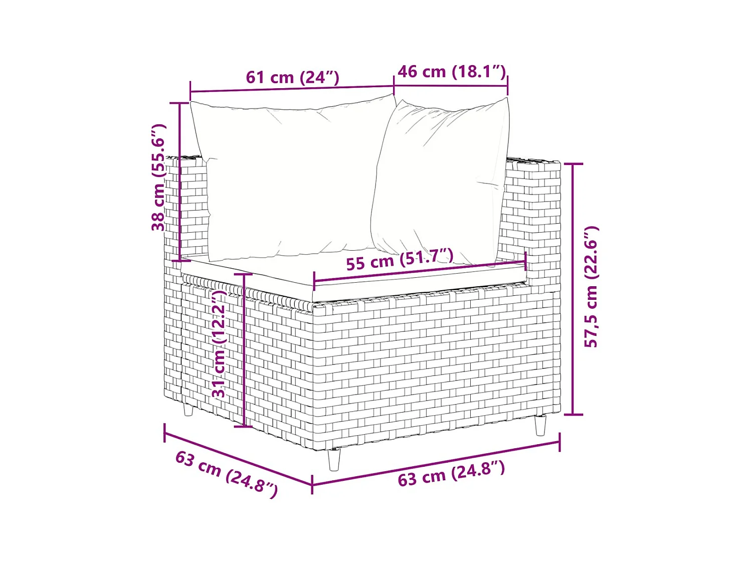 4-tlg. Garten-Lounge-Set mit Kissen Schwarz Poly Rattan