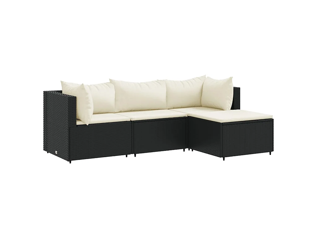 Salon de jardin 4 pcs avec coussins Noir Résine tressée