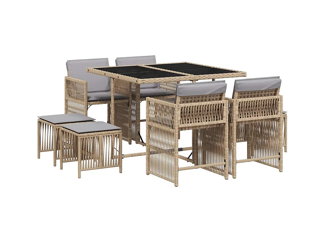Ensemble à manger de jardin et coussins 9 pcs mélange beige
