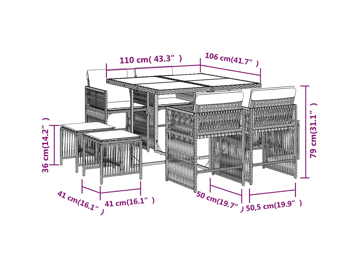 Ensemble à manger de jardin et coussins 9 pcs mélange beige