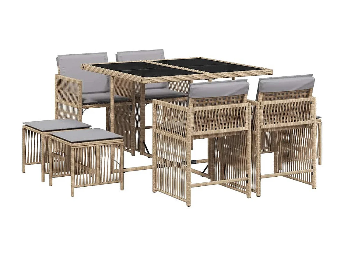Ensemble à manger de jardin et coussins 9 pcs mélange beige