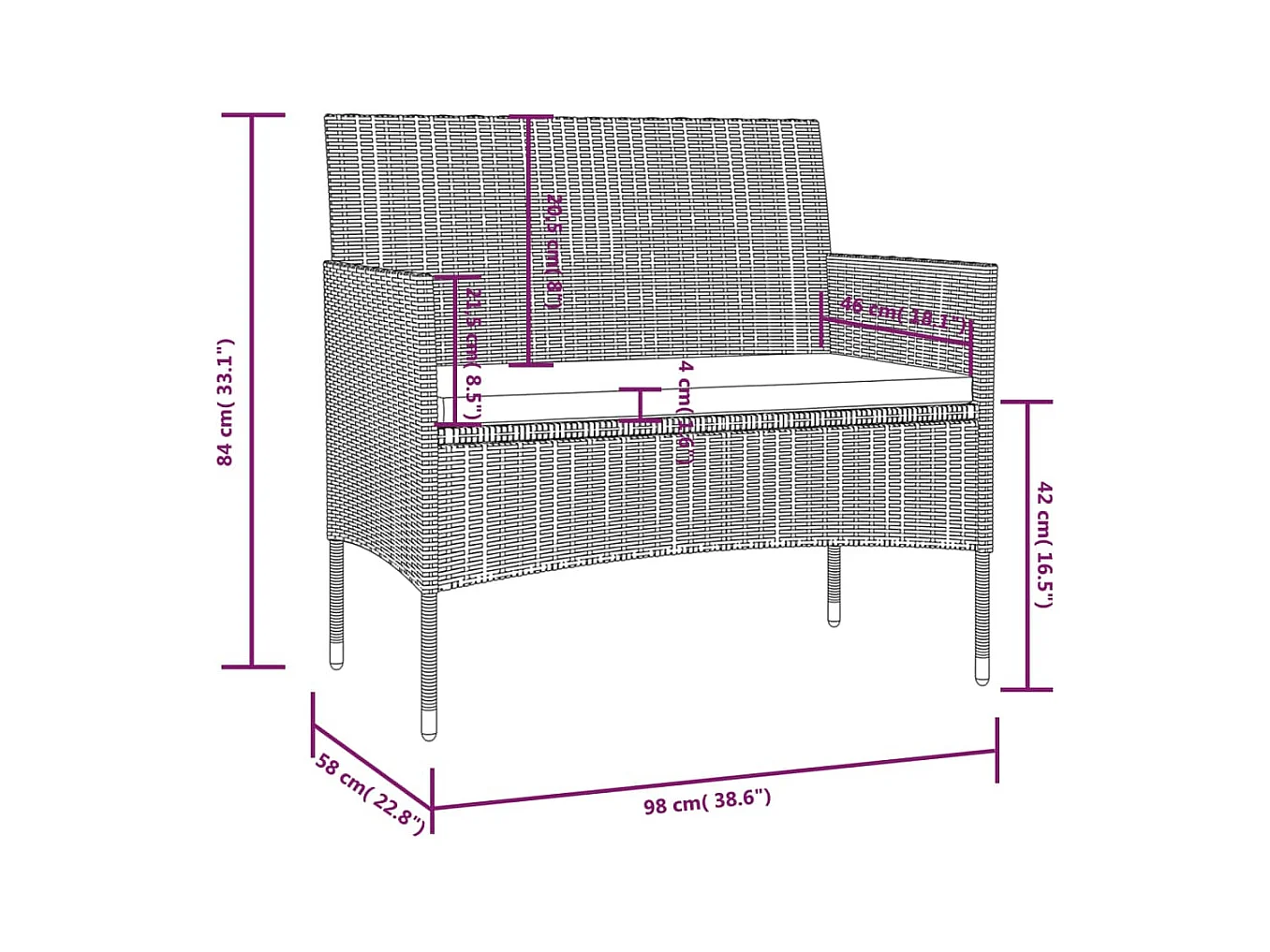 Salon de jardin 16 pcs avec coussins Résine tressée Noir