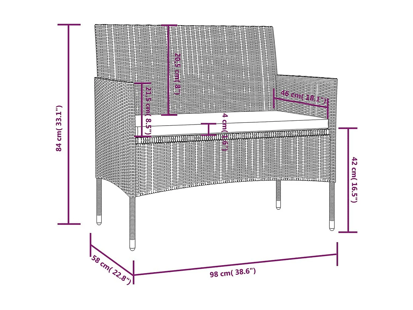 16-delige Loungeset met kussens poly rattan zwart