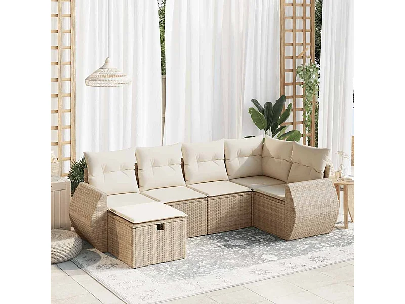 6-tlg. Garten-Sofagarnitur mit Kissen Beige Poly Rattan