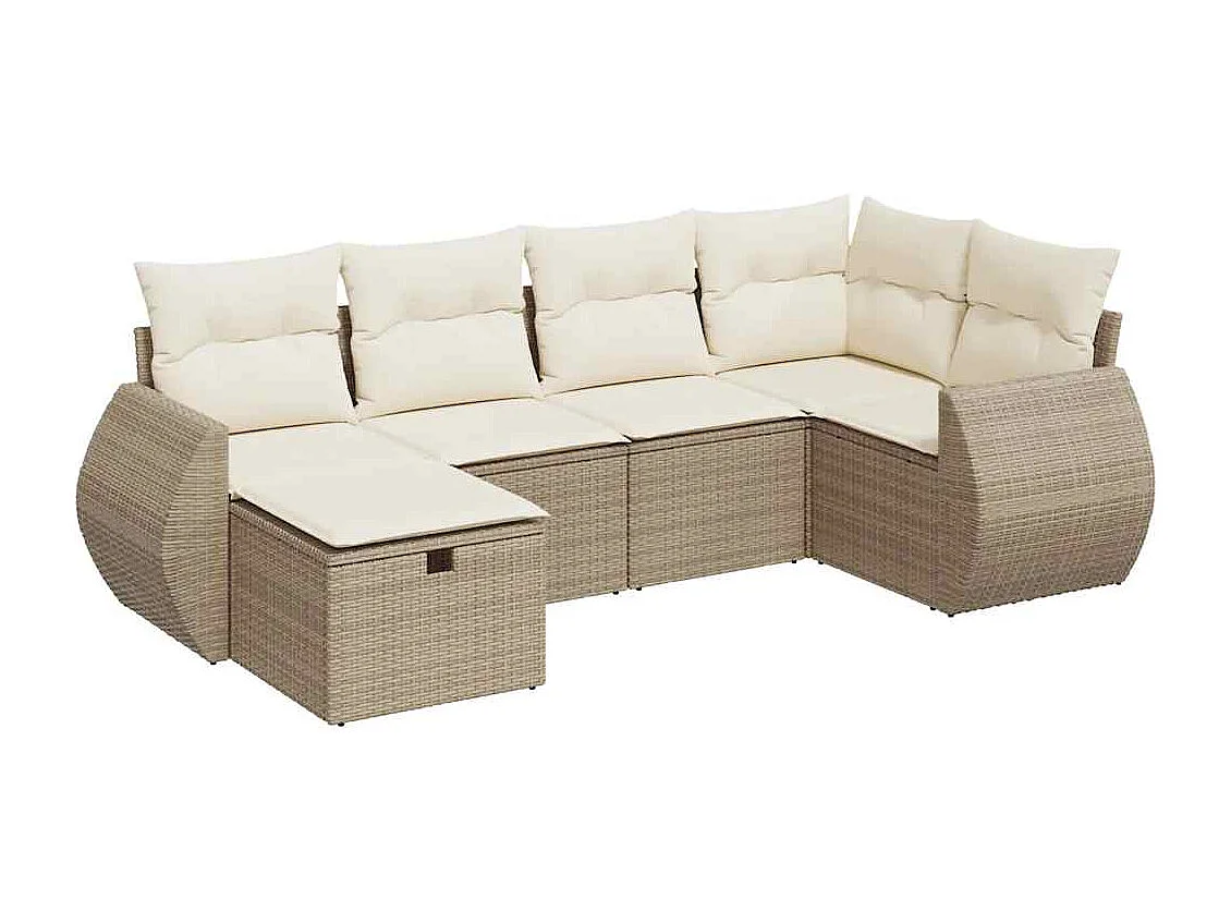 Salon de jardin avec coussins 6 pcs beige résine tressée