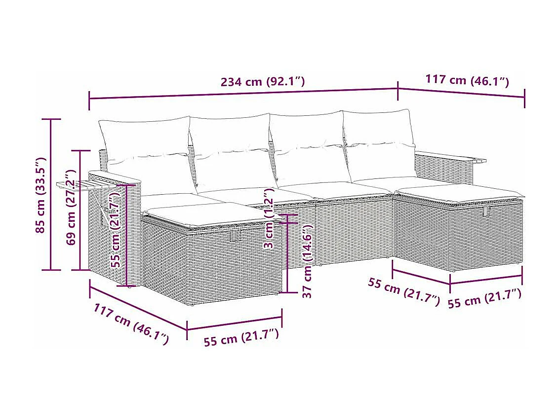 Salon de jardin avec coussins 6 pcs beige résine tressée