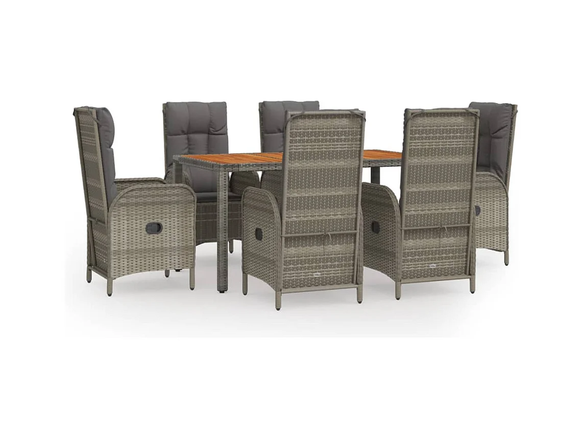 Ensemble à manger jardin et coussins 7 pcs gris rotin