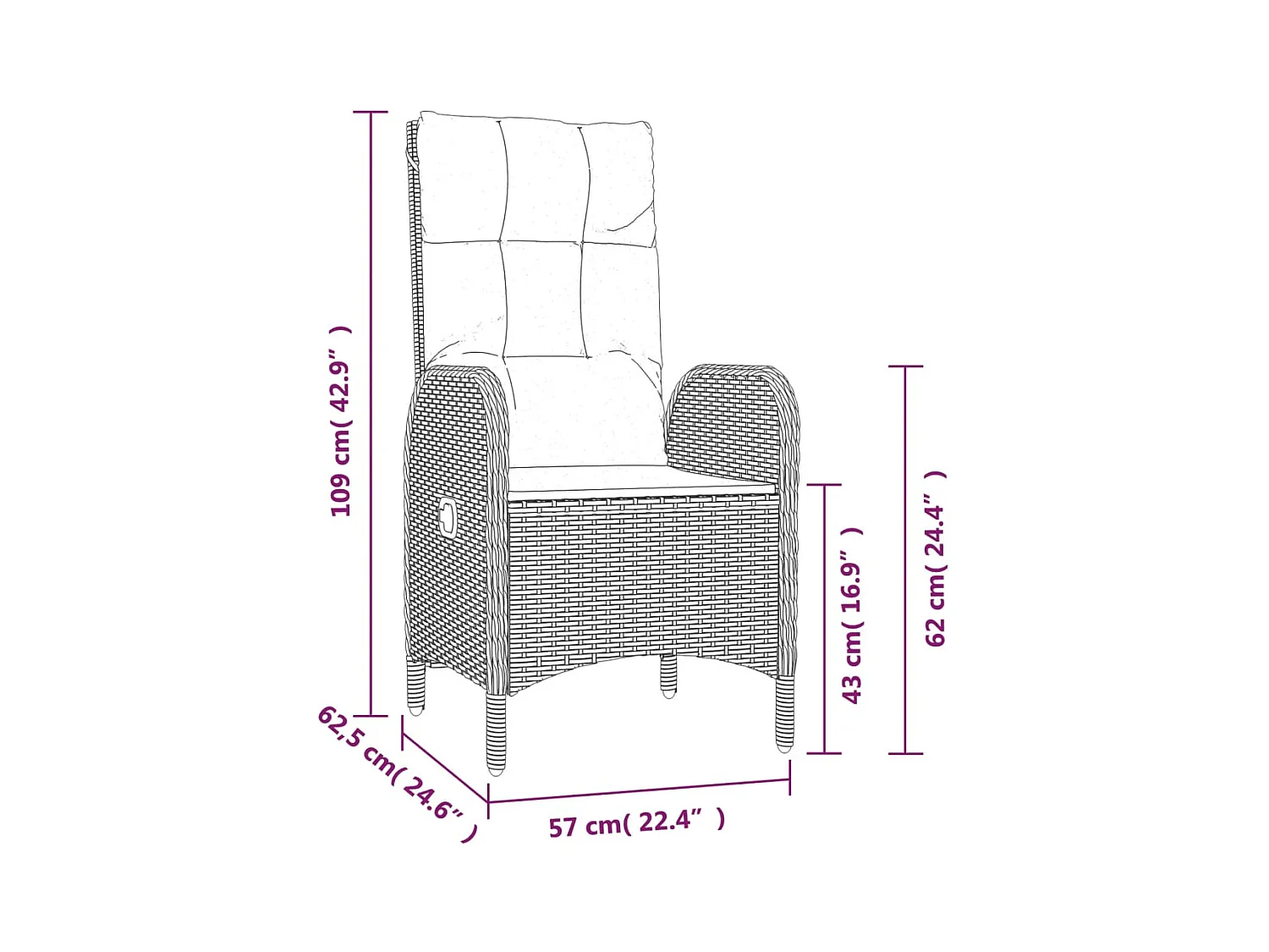 Ensemble à manger jardin et coussins 7 pcs gris rotin