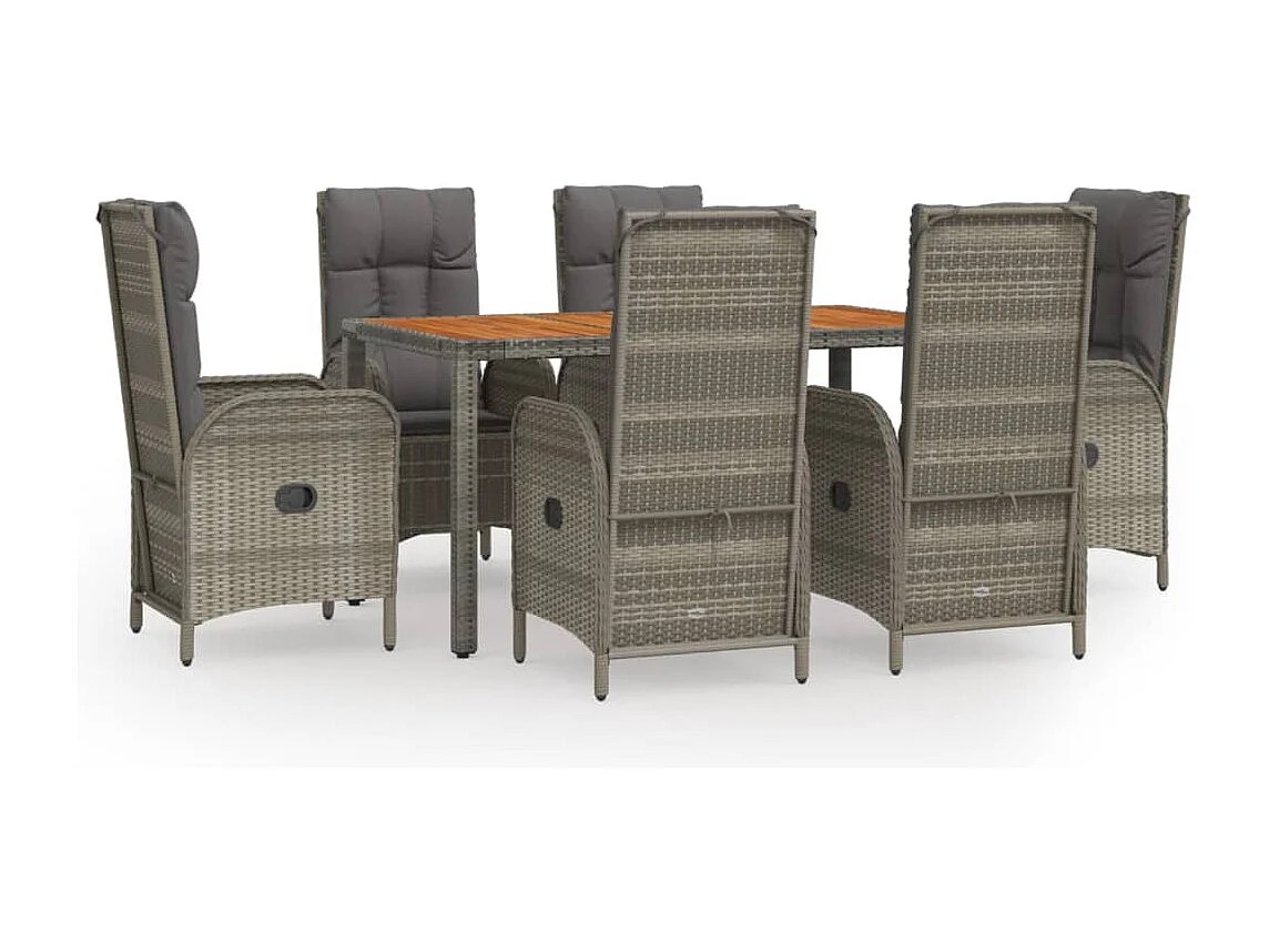 Ensemble à manger jardin et coussins 7 pcs gris rotin