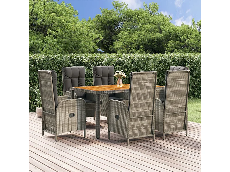 7-delige Tuinset met kussens poly rattan grijs