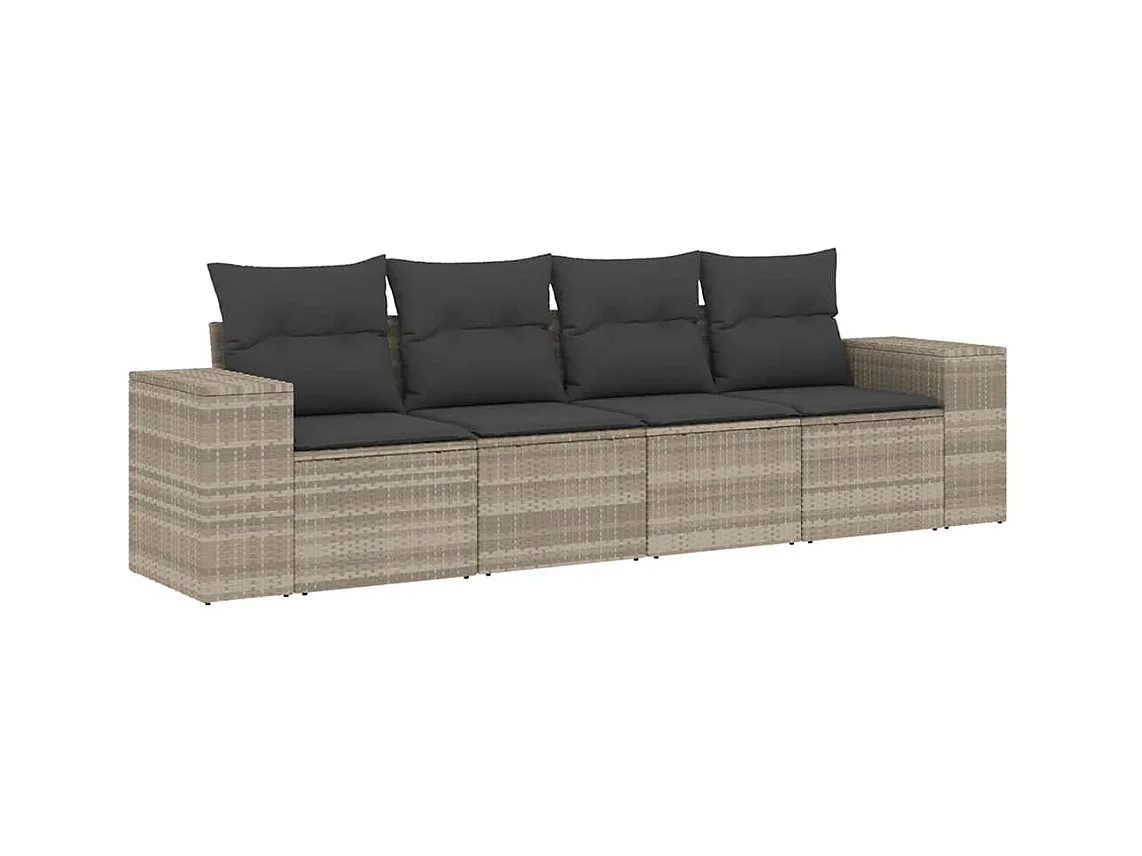 Salon de jardin 4 pcs avec coussins gris clair résine tressée