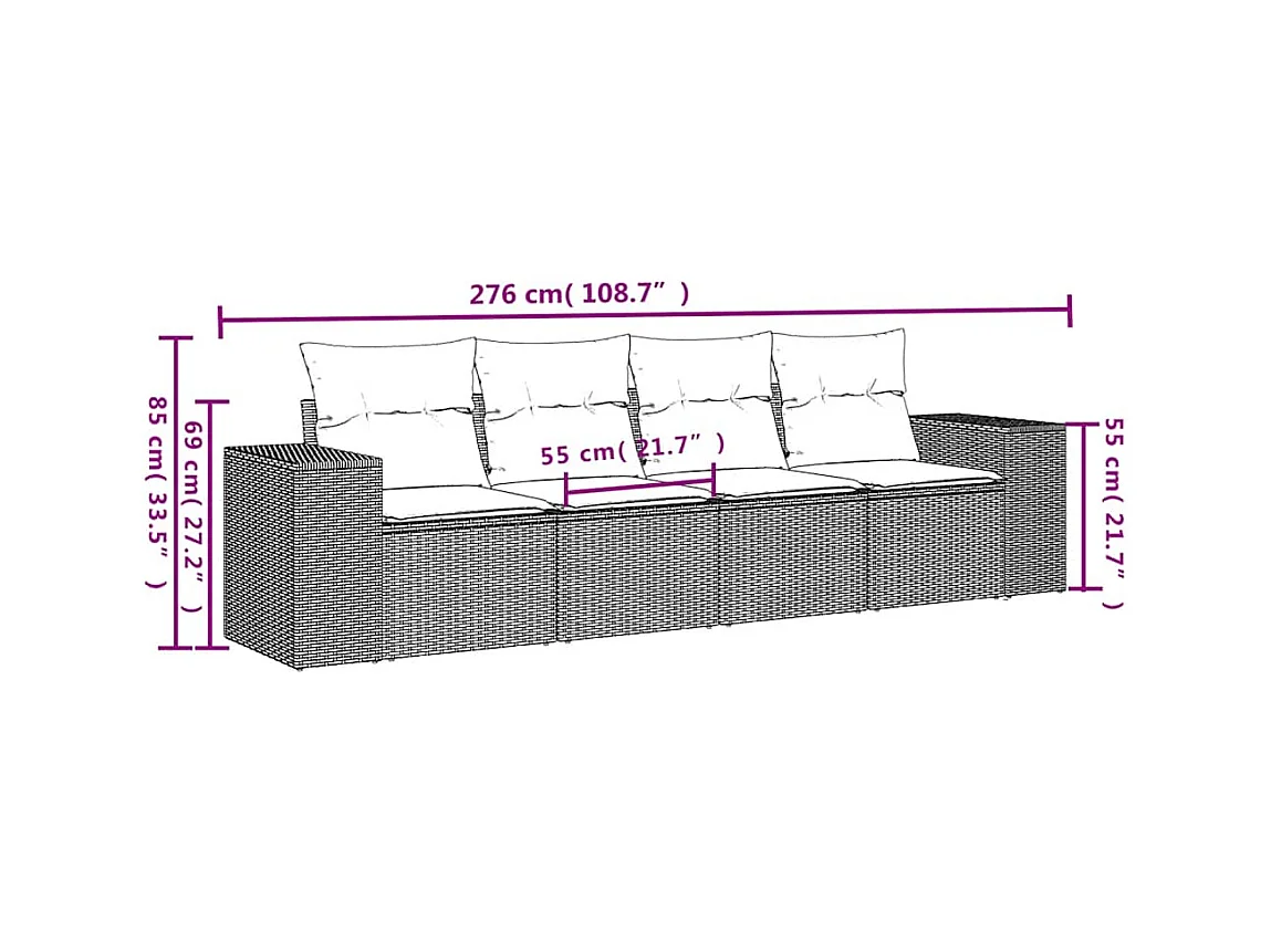 Salon de jardin 4 pcs avec coussins gris clair résine tressée