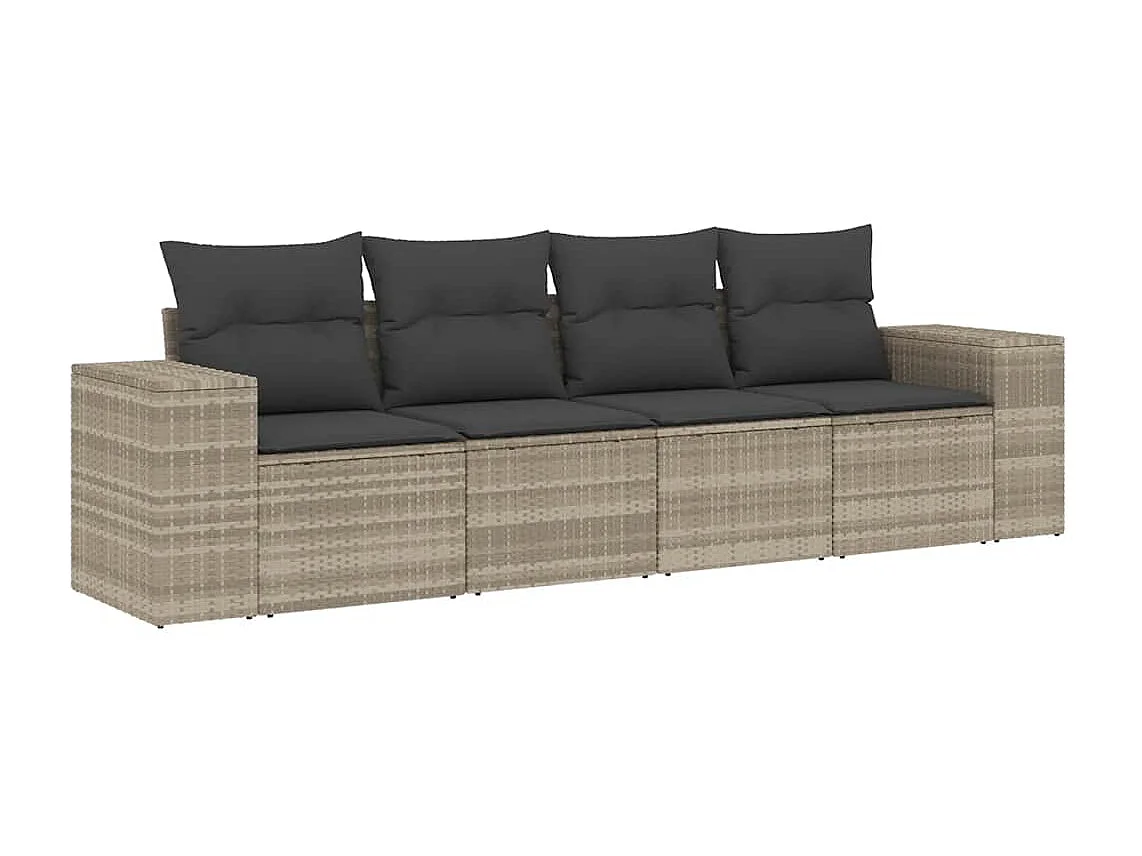 Salon de jardin 4 pcs avec coussins gris clair résine tressée