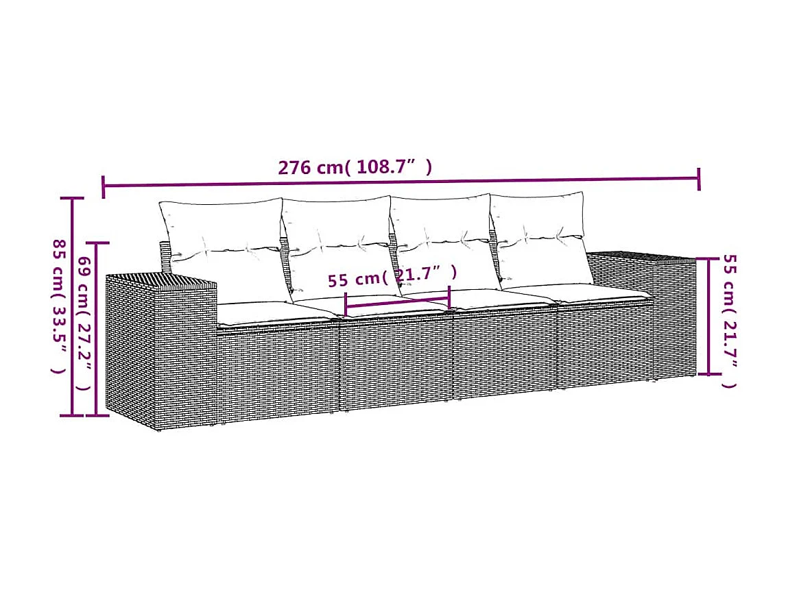 Salon de jardin 4 pcs avec coussins gris clair résine tressée