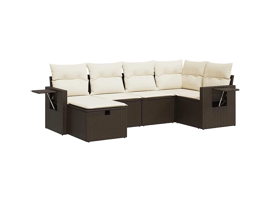 Set Divano da Giardino 6 pz con Cuscini Marrone in Polyrattan