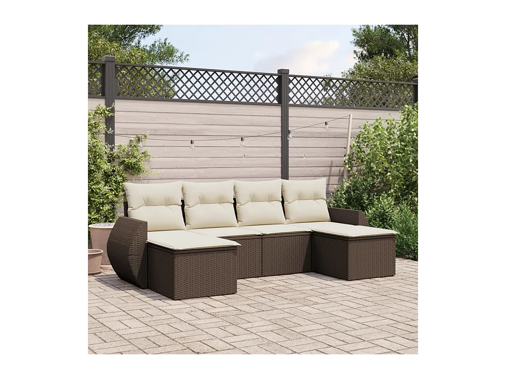 Salon de jardin avec coussins 6 pcs marron résine tressée
