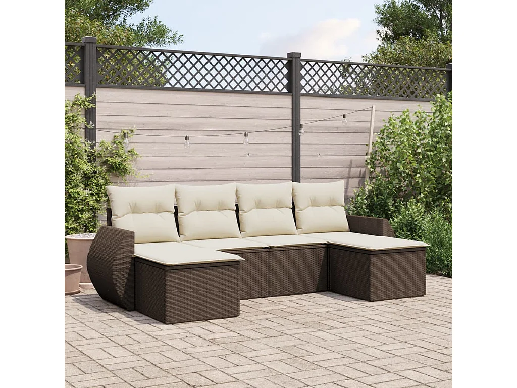 6-tlg. Garten-Sofagarnitur mit Kissen Braun Poly Rattan