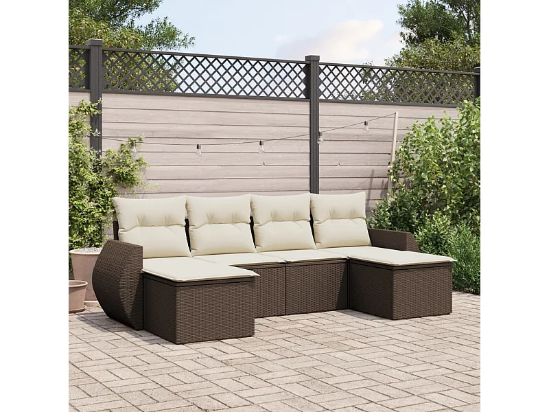 6-tlg. Garten-Sofagarnitur mit Kissen Braun Poly Rattan