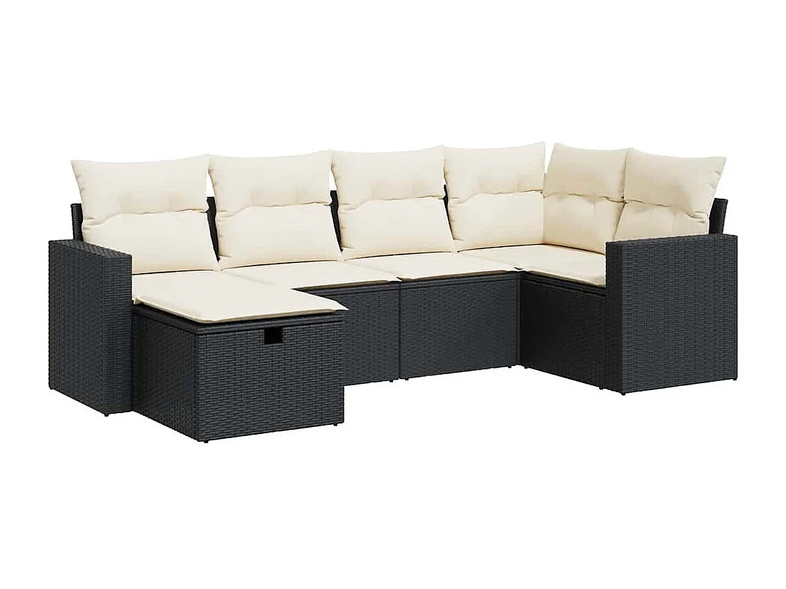 6-tlg. Garten-Sofagarnitur mit Kissen Schwarz Poly Rattan
