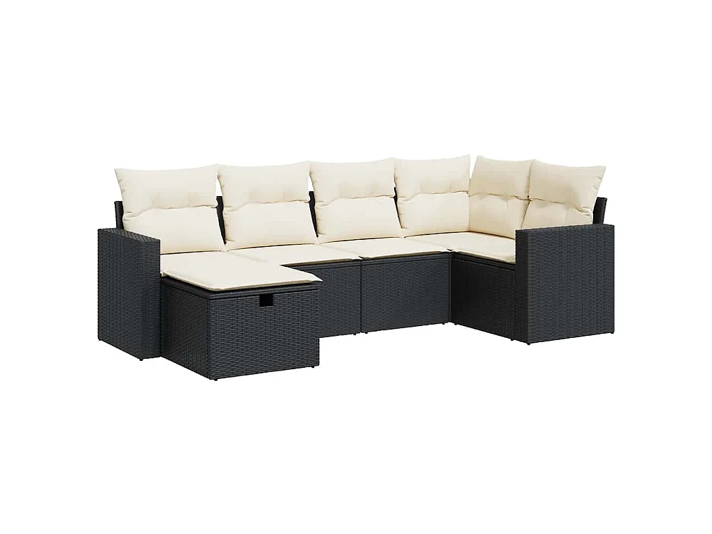 Salon de jardin 6 pcs avec coussins noir résine tressée