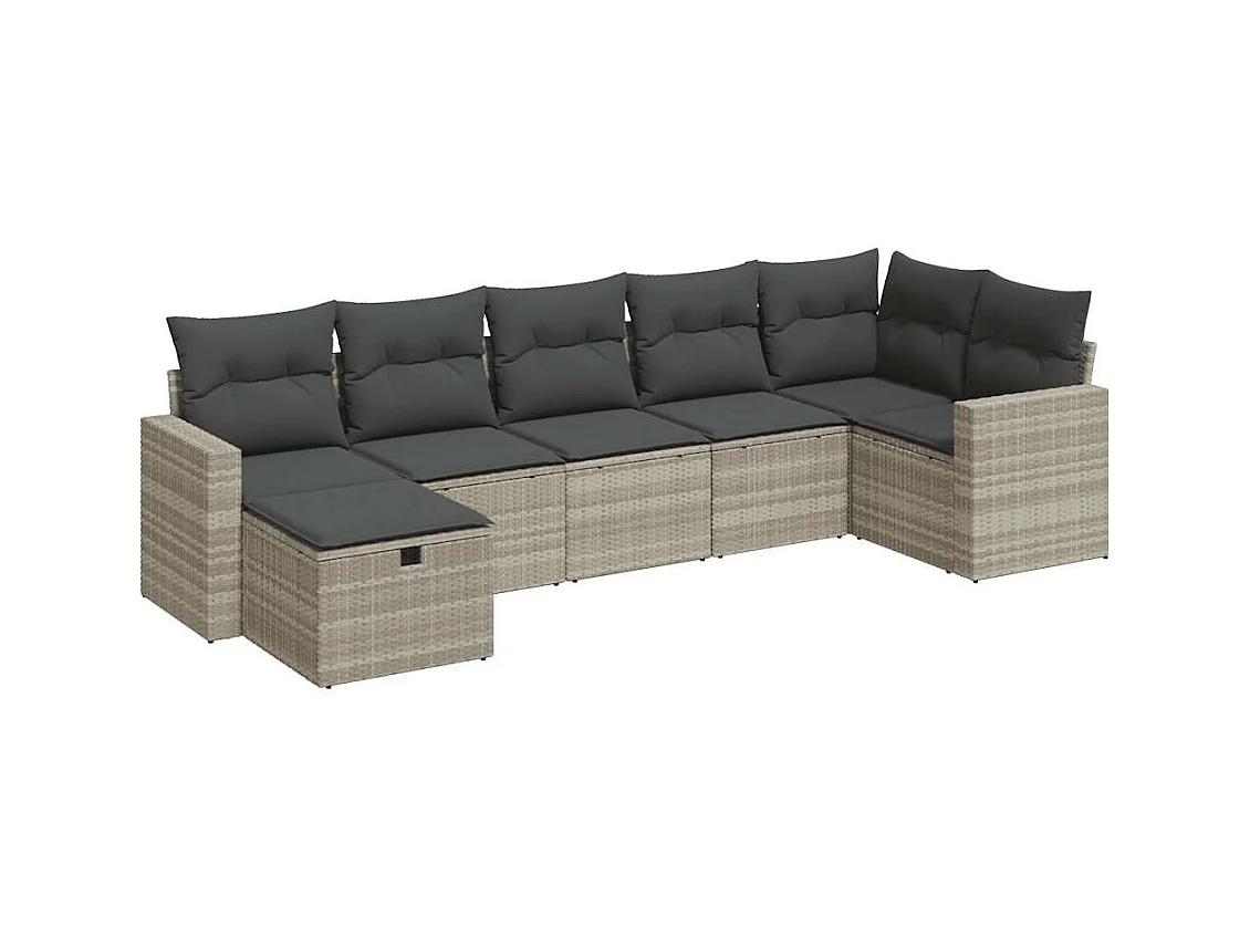 7 pcs conj. sofás jardim com almofadões vime PE cinzento-claro