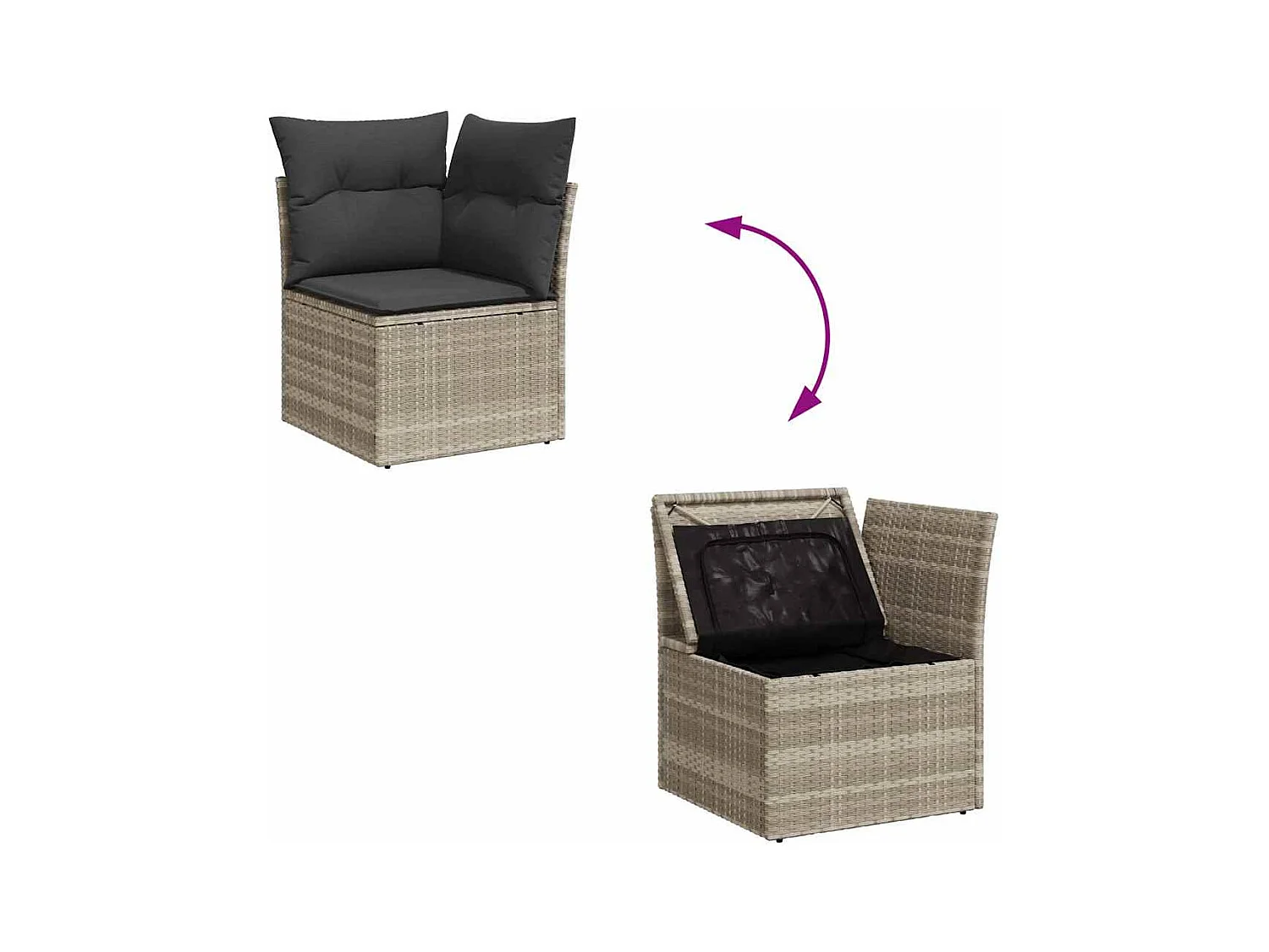 7 pcs conj. sofás jardim com almofadões vime PE cinzento-claro