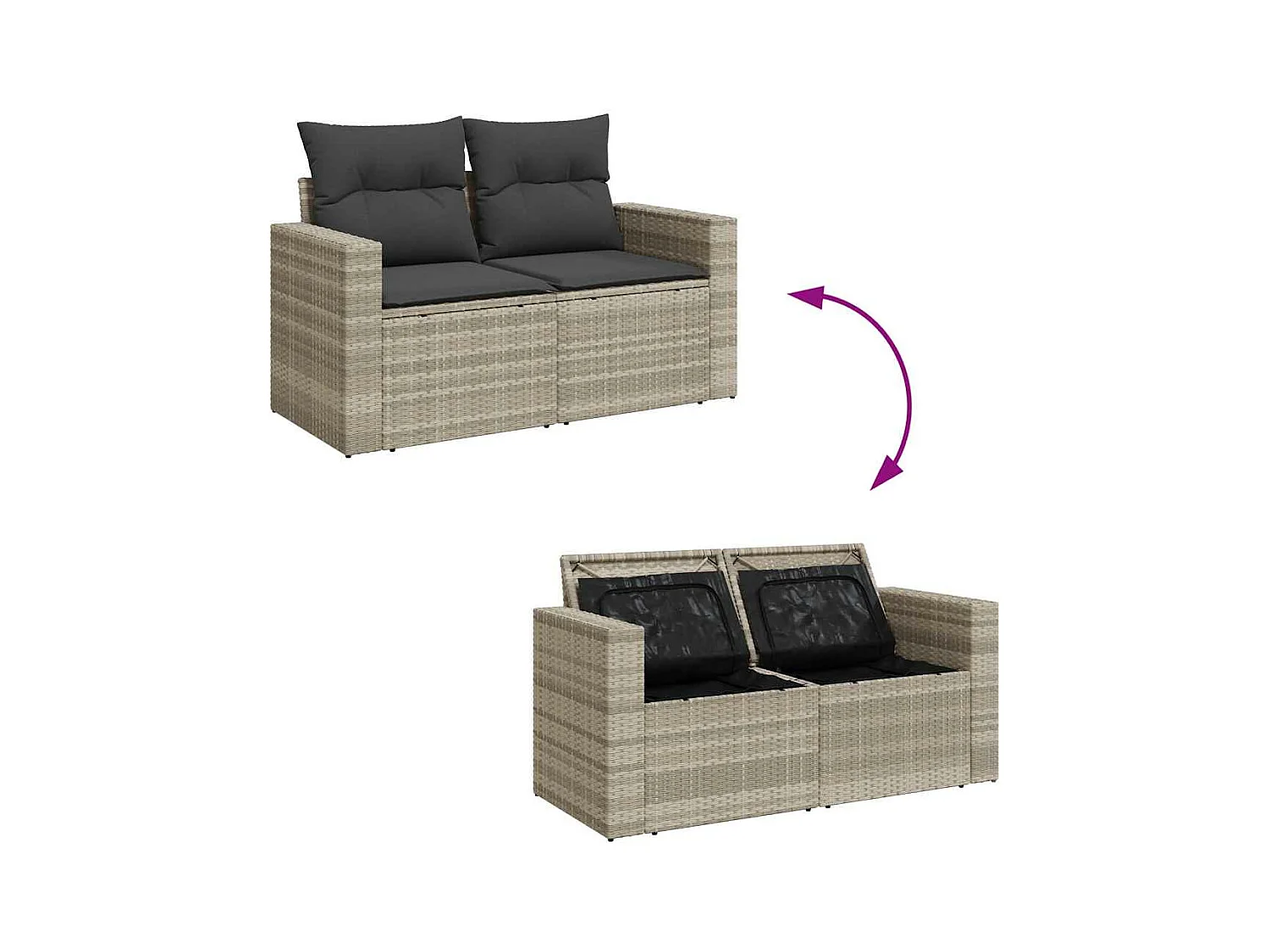 7 pcs conj. sofás jardim com almofadões vime PE cinzento-claro