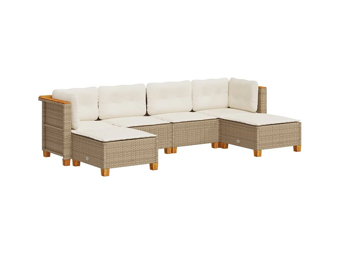 Set Divano da Giardino 6 pz con Cuscini Beige in Polyrattan