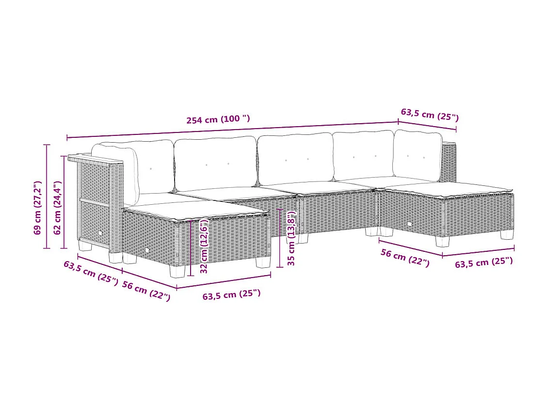 Set Divano da Giardino 6 pz con Cuscini Beige in Polyrattan