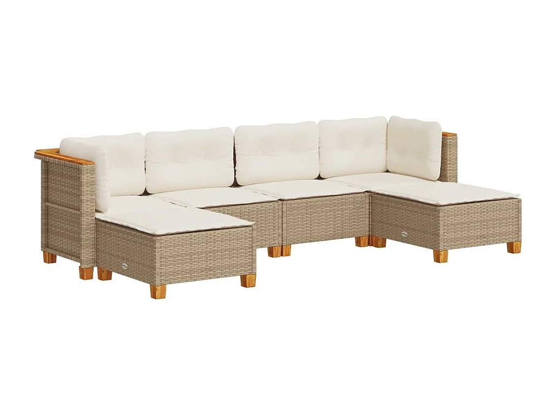 6-tlg. Garten-Sofagarnitur mit Kissen Beige Poly Rattan