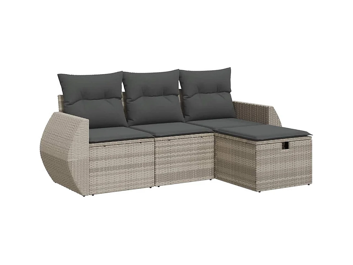 Salon de jardin 4 pcs avec coussins gris clair résine tressée