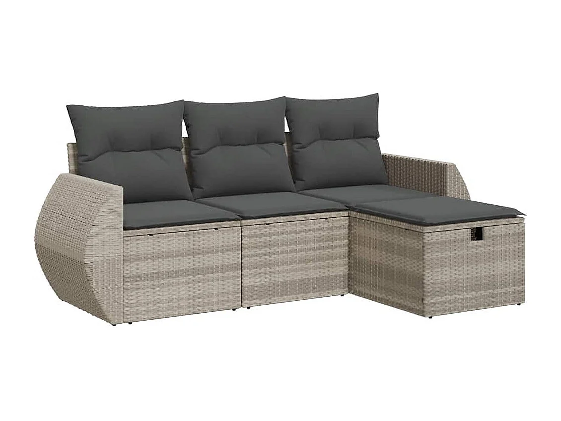 Salon de jardin 4 pcs avec coussins gris clair résine tressée