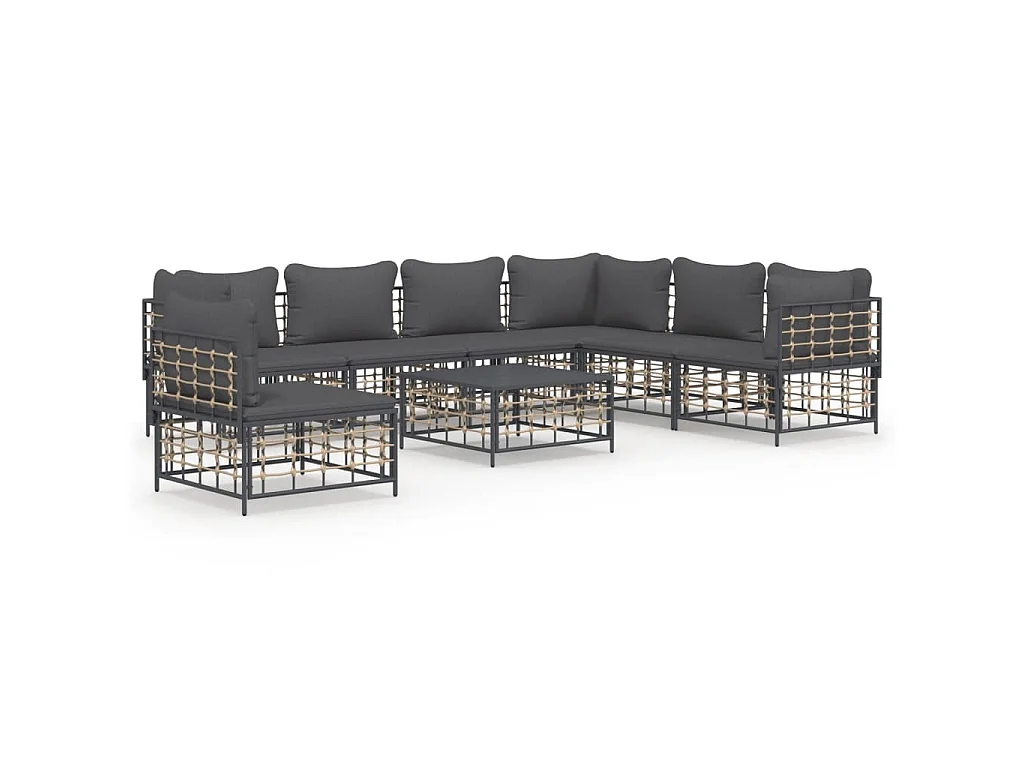 8-delige Loungeset met kussens poly rattan antracietkleurig
