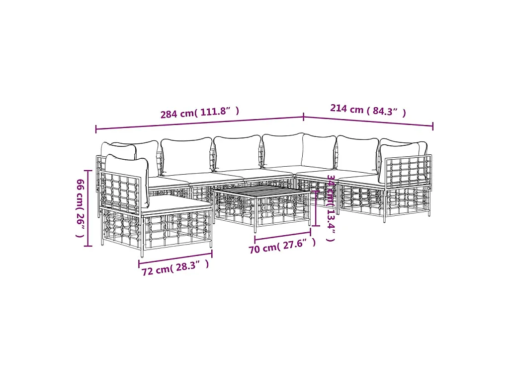 8-delige Loungeset met kussens poly rattan antracietkleurig