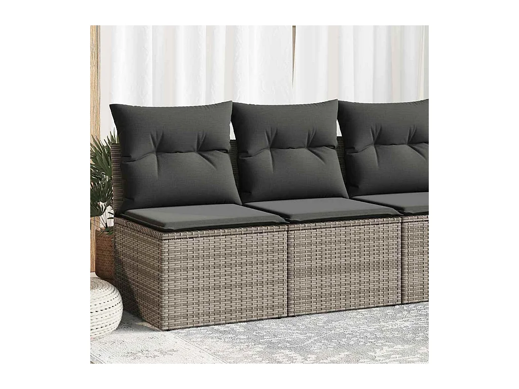 Salon de jardin 2 pcs avec coussins gris résine tressée acacia